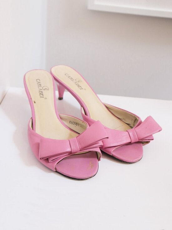 Carlabei Shoes - Medium Pink Faux Leather Bowknot Kitten Heels, Simple Solid, Spring Summer